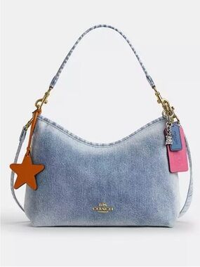New Coach Laurel Shoulder Bag in Loved Denim with Charms 2026 Blue Indigo